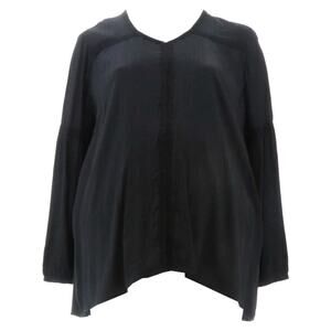 LOGO Lavish Lori Goldstein Woven Crepe top Crochet Trim Black XS NWT